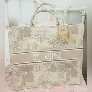 Large Cream Toile Book Tote